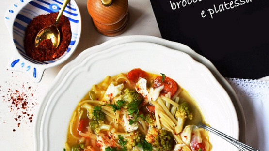 Roman Christmas Eve soup with romanesco broccoli and plaice