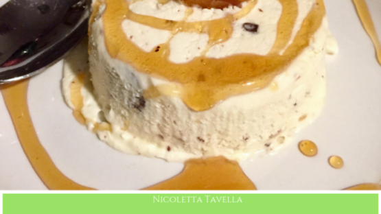 Semifreddo with pine-nuts, rosemary, chocolate and almond brittle