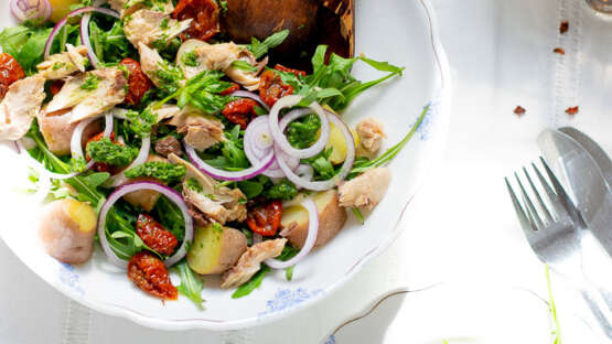 Easter red baby potato and mackerel salad