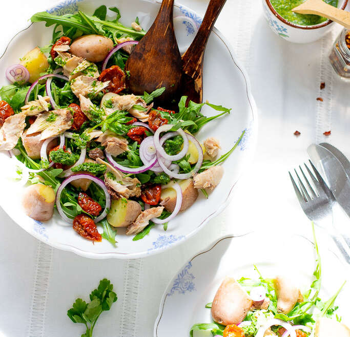 Easter red baby potato and mackerel salad