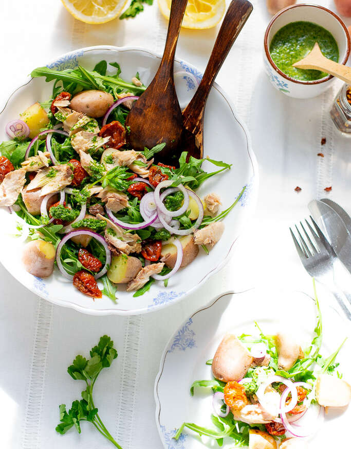 Easter red baby potato and mackerel salad