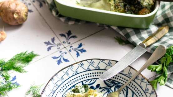 Winter veggies oven dish with cream and cheese