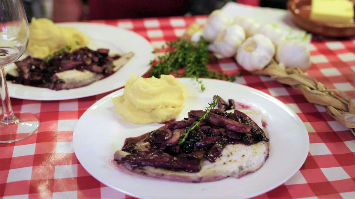 Plaice with porcini mushrooms and blueberries
