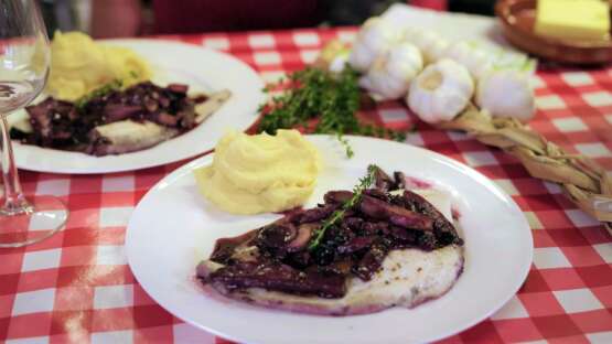 Plaice with porcini mushrooms and blueberries