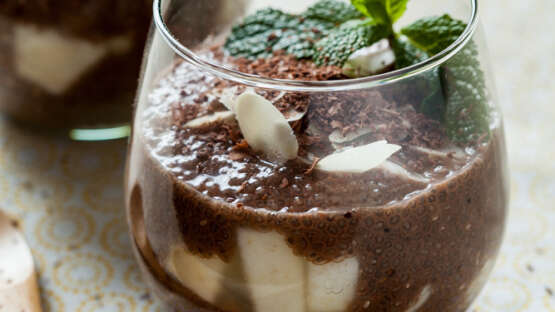 Chia pudding with cocoa and pear