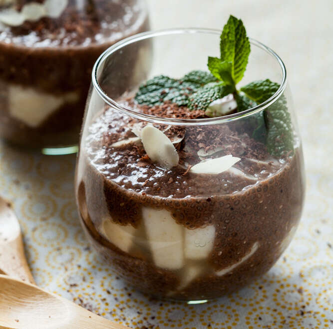 Chia pudding with cocoa and pear