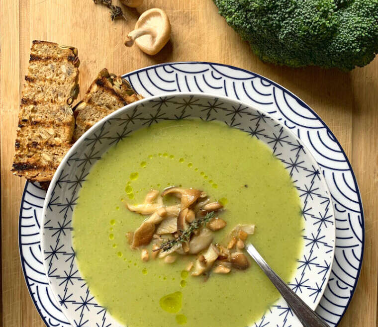 Broccoli, potato and shiitake soup