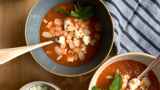 Cold watermelon, cucumber & feta soup